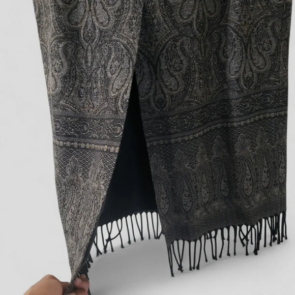 Talbots Black & Brown Paisley Wool Maxi Skirt – Fringe Hem Size 6 - Picture 8 of 14